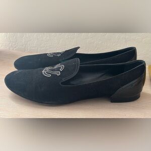 Louis Vuitton Black Loafers with Embroidered Design